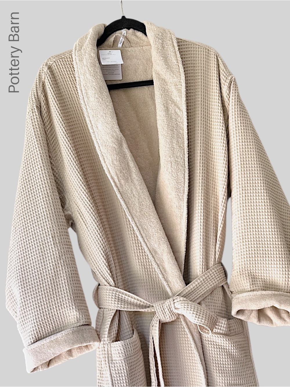 NWT POTTERY BARN WAFFLE WEAVE PURE COTTON RESORT ROBE OATMEAL | XL